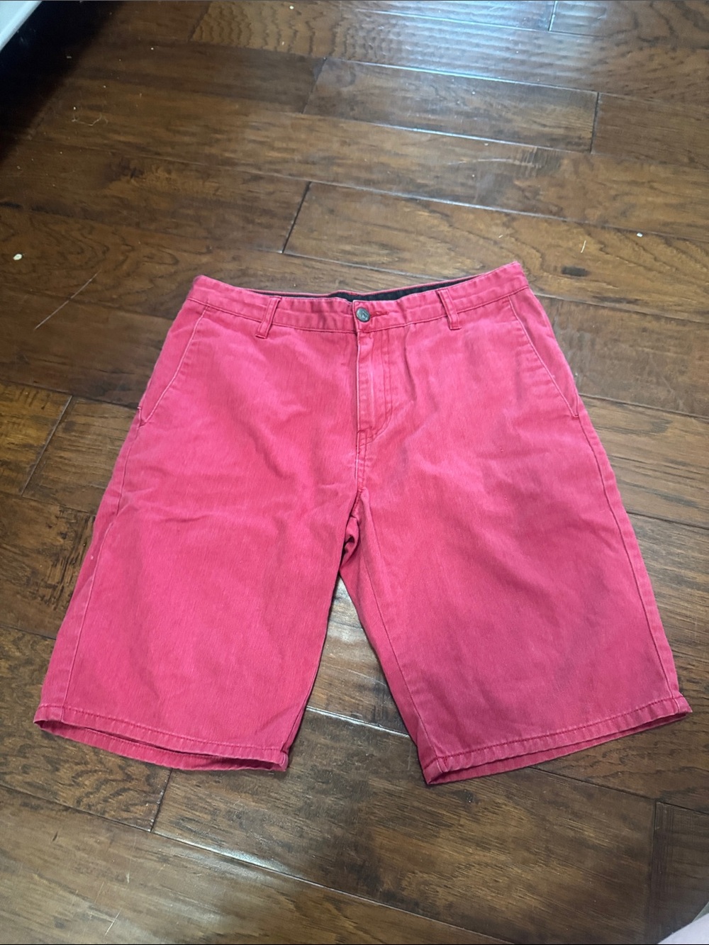 Volcom Men’s Dark Coral Pink Flat-Front Shorts